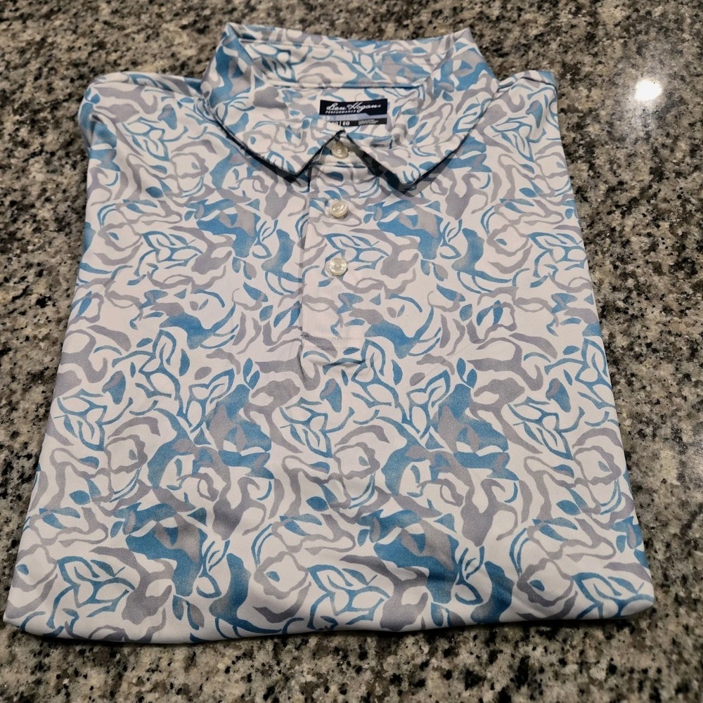 Paul Hogan Performance Golf Shirt XL Ice White / Blue  All‎ Over Print Preppy